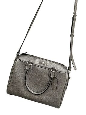 Coach Metallic Mini Bennett Satchel F39706 Gunmetal Crossgrain Leather Bag